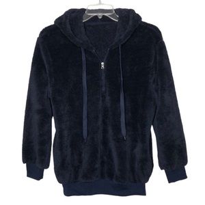 🖤3/$20 Dark Navy Blue Teddy Bear Sherpa Pullover Hoodie Sweatshirt Medium
